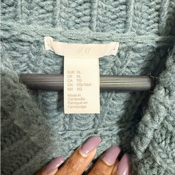 H&M Oversized Boxy Chunky Knit Sweater Dark Turquoise Size XL - Picture 7 of 12
